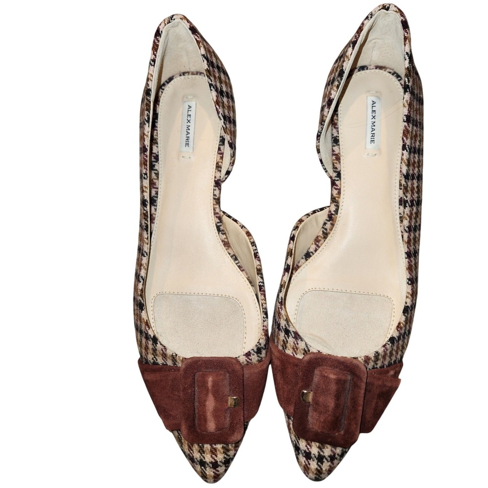 Alex Marie Brown Houndstooth D'Orsay Pointed Toe Flats with Buckle Accent 10